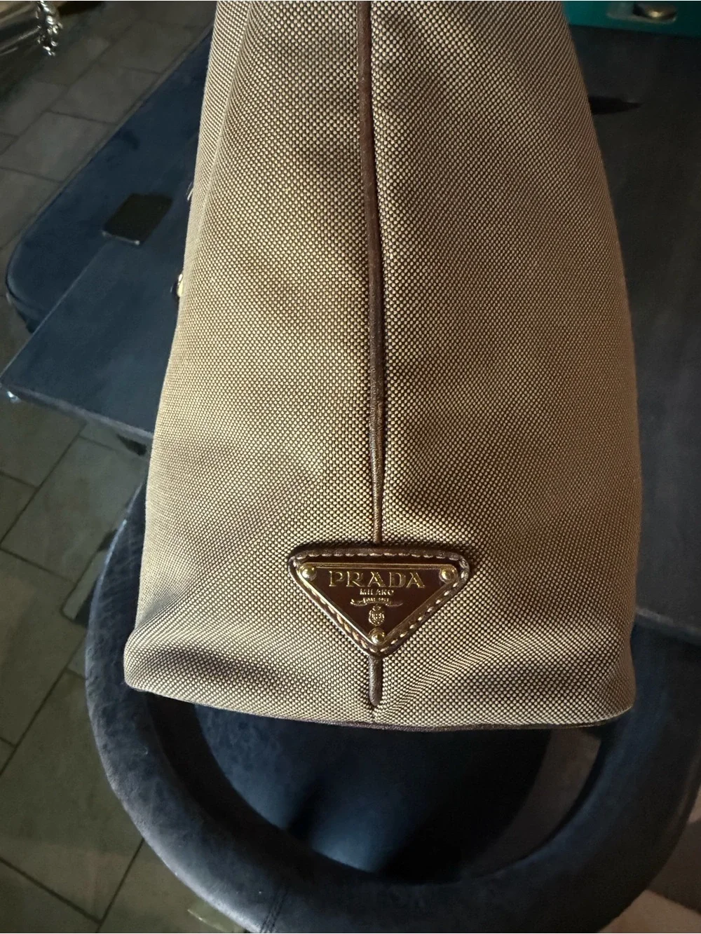 Prada Brown Canvas Tote with Leather Trim